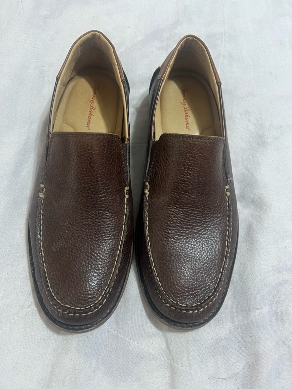 Tommy Bahama Dark Brown Pebbled Leather Slip-On Loafers